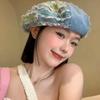 Korean Denim Beret Hat For Women Colorful Striped Stickers Octagonal Cowboy Cap Y2K Girls Artist Painter Newsboy Sunshade Caps