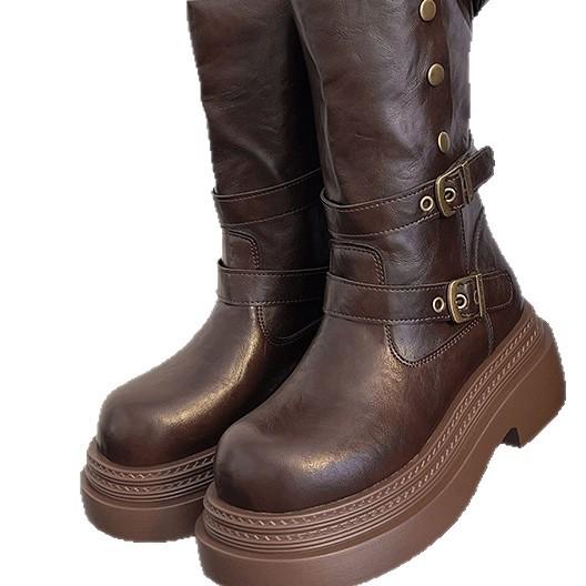 Zwei Tragevarianten können gefaltet werden~ Dicksohlige Martens, dünne und vielseitige Ritterstiefel für Damen, Stiefeletten für Damen