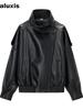 New Motorcycle Stand Collar Leather Jacket Women Loose Short Vintage PU Leather Coat Outerwear Popular Style