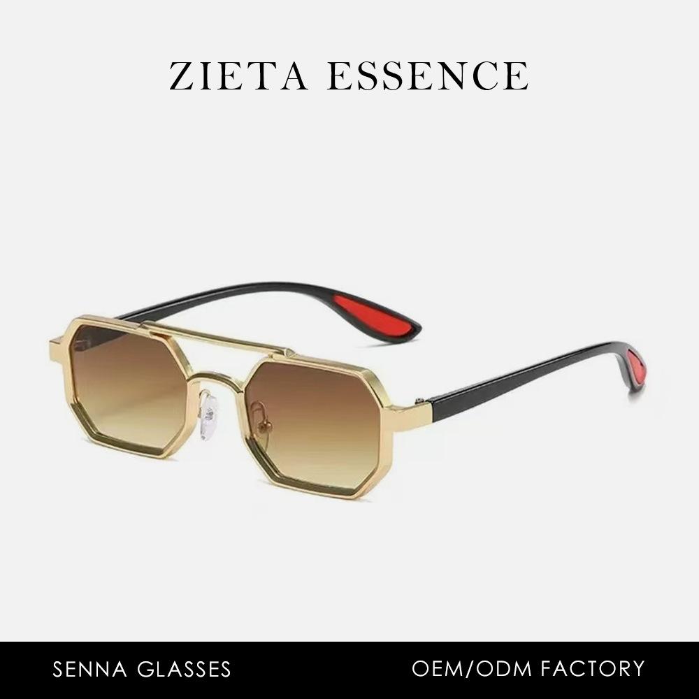 Metal Double Beam Small Frame Sunglasses Business Men'S Outdoor Uv Protection Sunglasses Personalized Polygonal Glasses