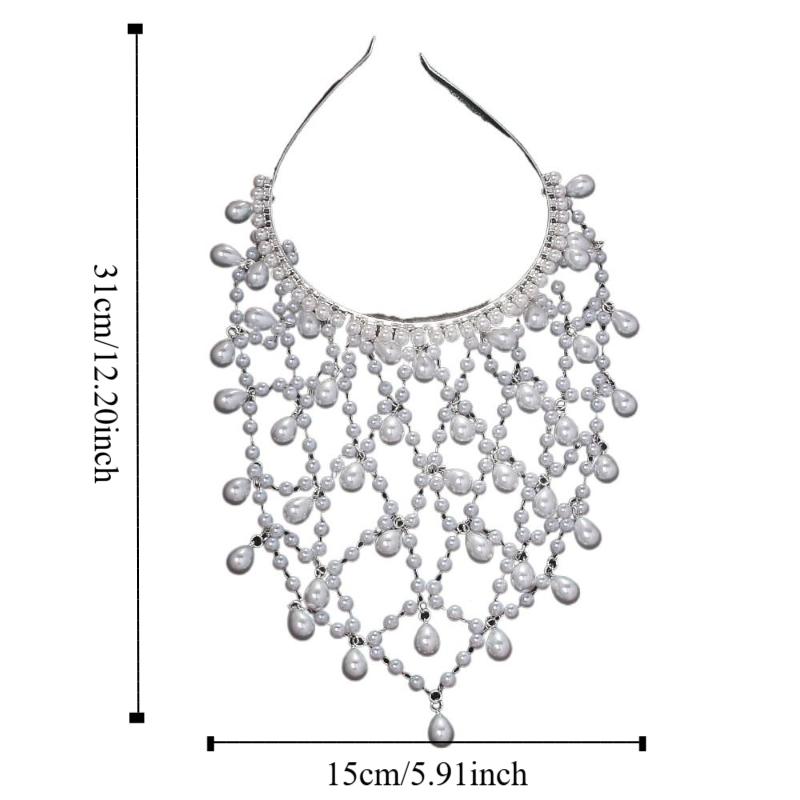 Bar Mitzvah Crown Grid  Hair Band Rhinestone Bride Tiaras Pearl Princess Hair Band  Wedding