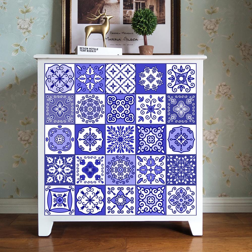 Purple Flower Pattern Strip Tiles Floor Wall Sticker Kitchen Bathroom Furniture Renovation Home Decor Wallpaper Peel & Stick Art Mural