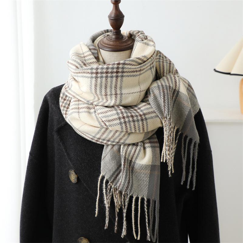 

New Plaid Imitation Cashmere Scarf Men Women Neck Autumn Winter Korean Shawl Intensification Warm Scarves Fashion Tassel Wraps 200cmX60cm