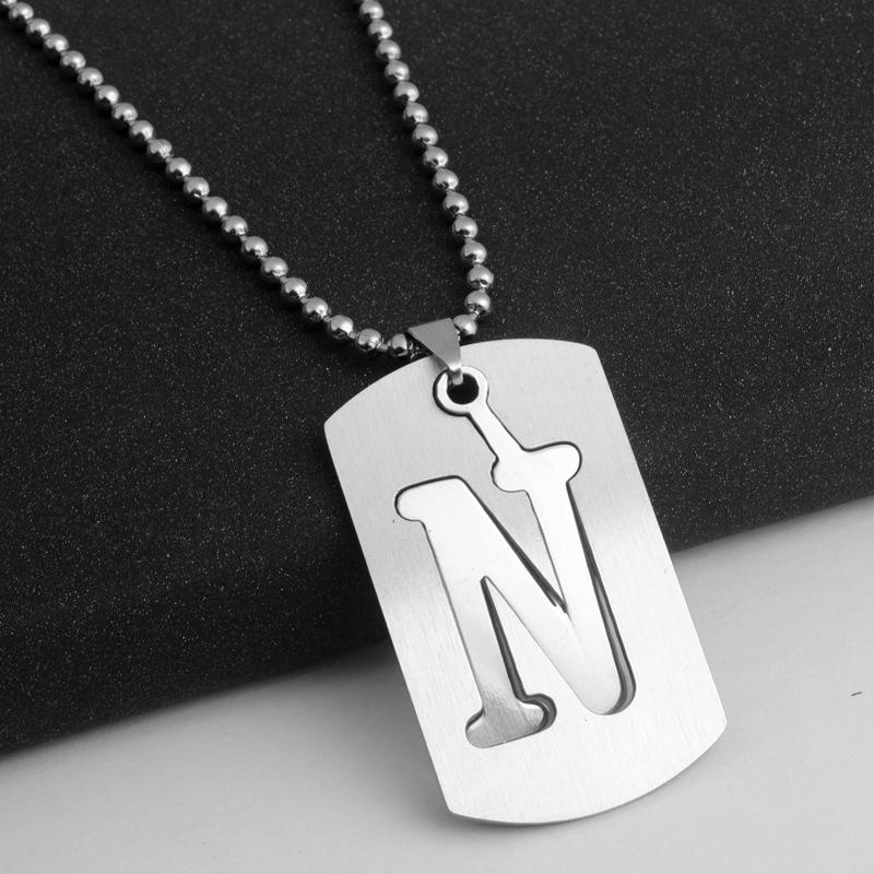 HNSP Stainless Steel Initials Pendant Chain Necklace For Men Women 26 Letter Name Accessories