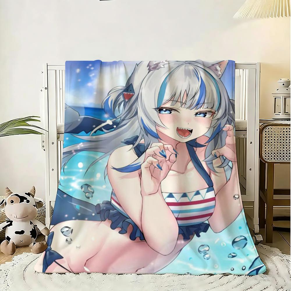 G-Gawr Gura Anime Throw Soft Flannel Throw Blanket, Lightweight Breathable Summer Nap Blanket For Sofa Home Travel Cozy Decor