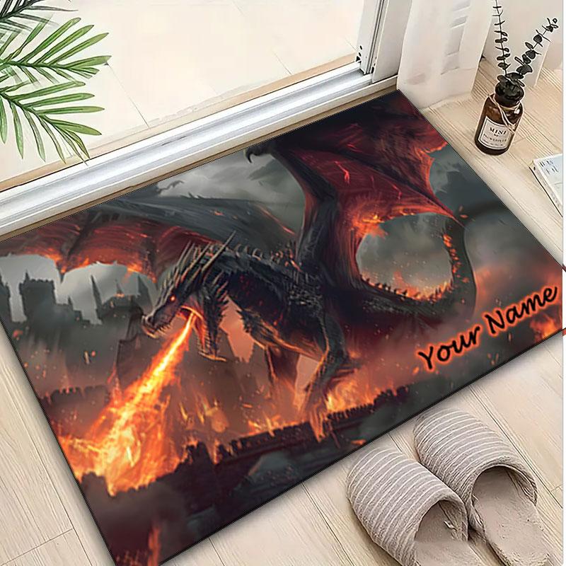 1PC Custom Name "Dragon's Fiery Ascension" Theme Floor Mat Ideal for Living Room, Game Rooms, Office, Bedroom,Floor Mat Playful Design