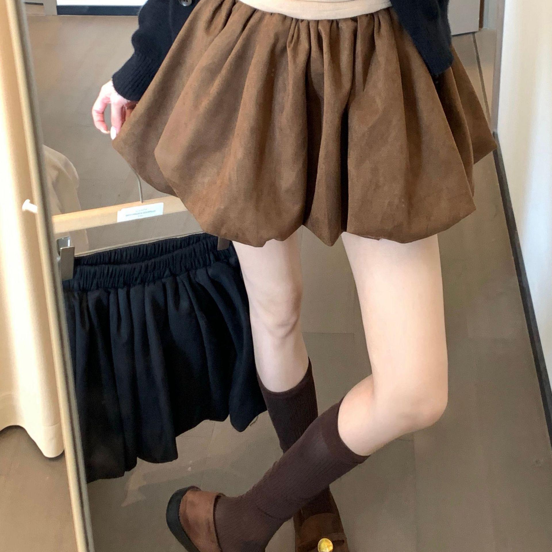 

Korean Suede Plush Bud Skirt for Women - Elastic Waist, Loose Fit, Autumn 2025 Small кофейный
