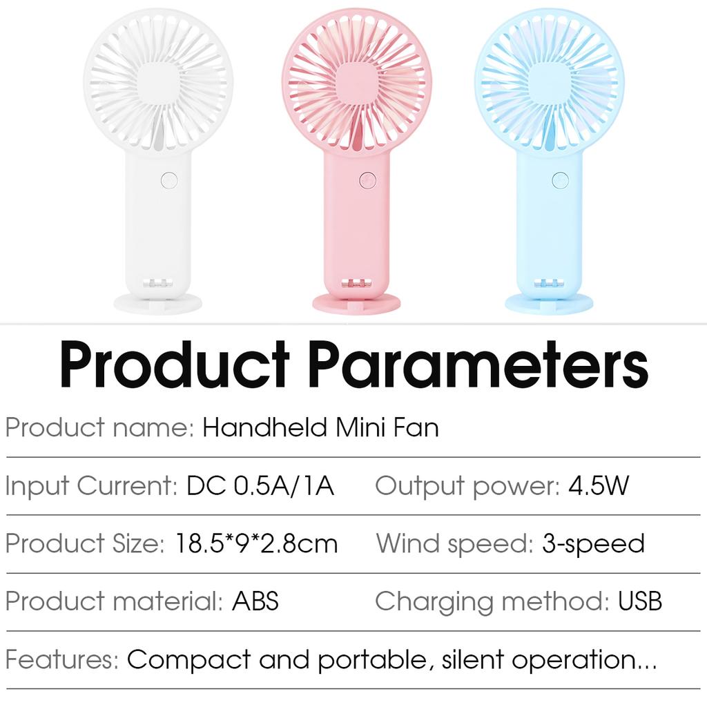 Tragbarer Mini-Ventilator 600mAh USB-wiederaufladbar 3 Modi Mit Handyhalter für Reisen Make-up Wimpern Spaß Kinder Mädchen Frauen