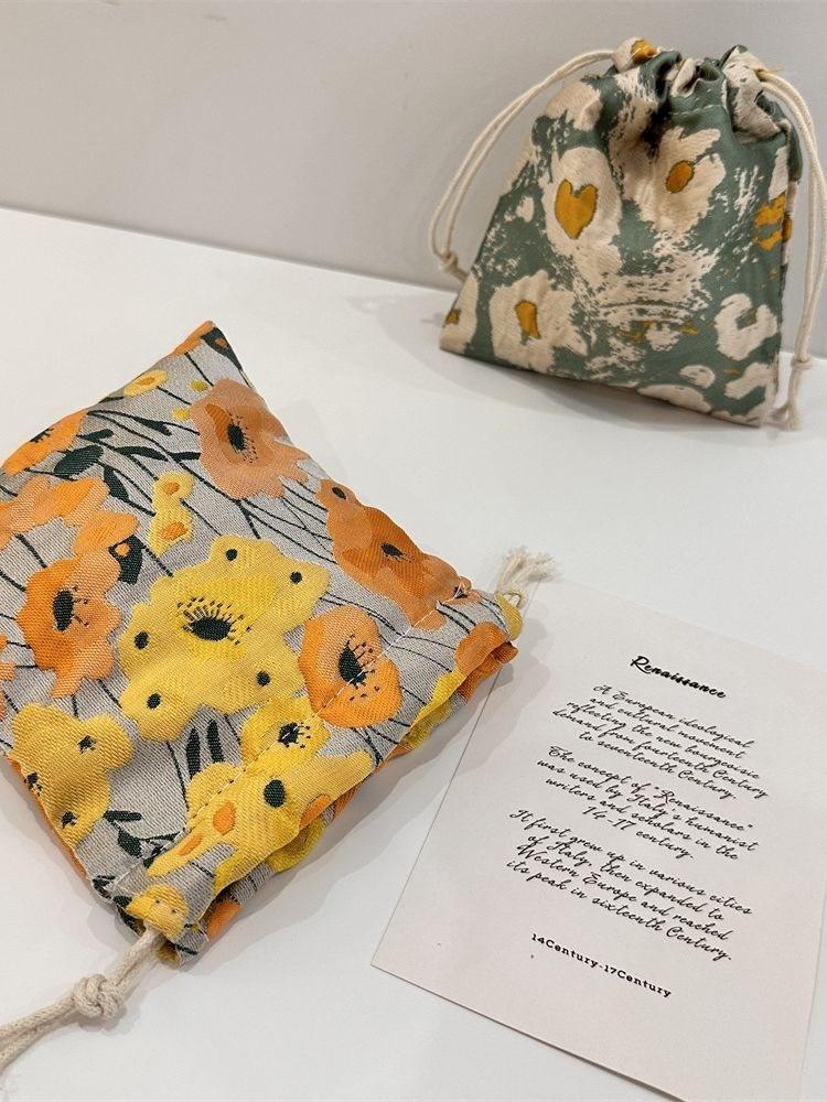 Versatile Soft Canvas Drawstring Storage Bag With Floral Design Perfect For Daily Use And Travel Makeup Organization