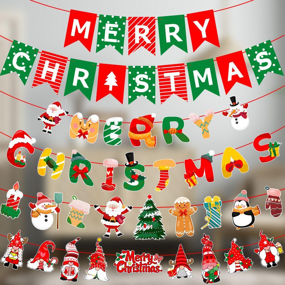 Home Decorations Garland Deer Xmas Tree Snowman Paper Hanging Flags Santa Claus Christmas Banners