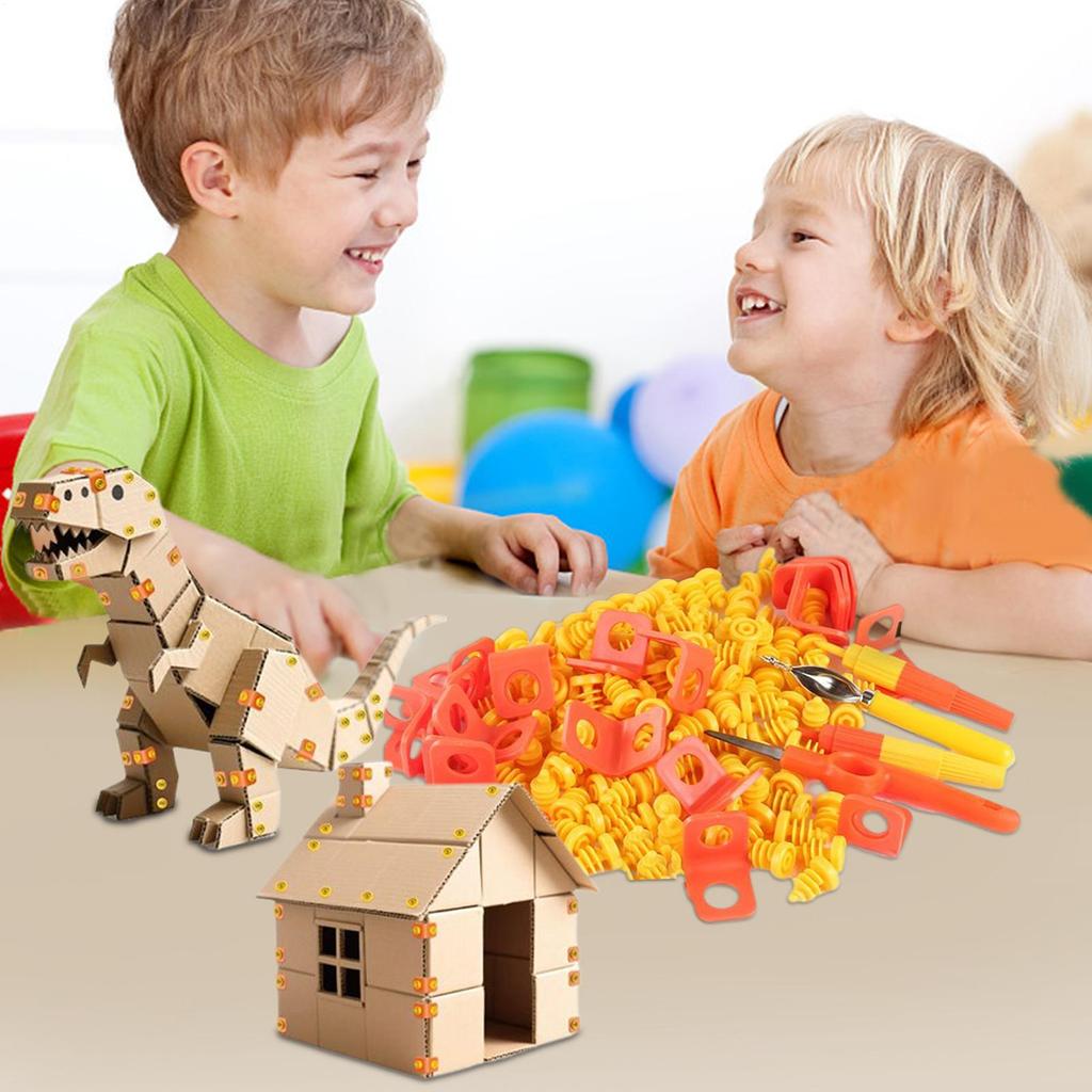 DIY Cardboard Tools Set For Kids Professional Cardboard Splicing Screw Tool Set With Cutter&Tool Box For Familv&Team Activitie