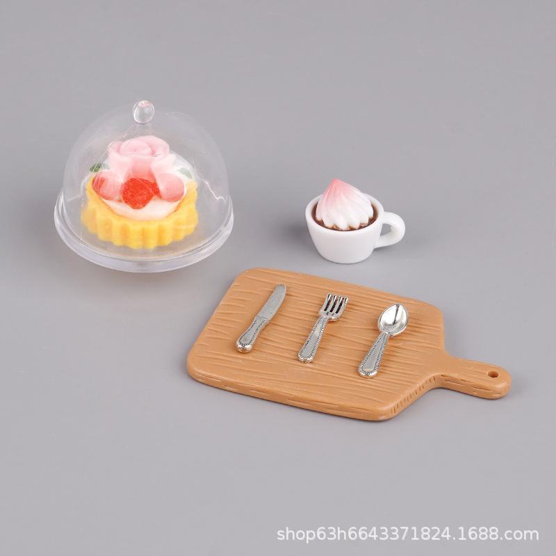 Puppenhaus Simulation Miniatur Essen Spieltablett Kaffee Kuchen Modell Zubehör Puppenhaus Spielzeug