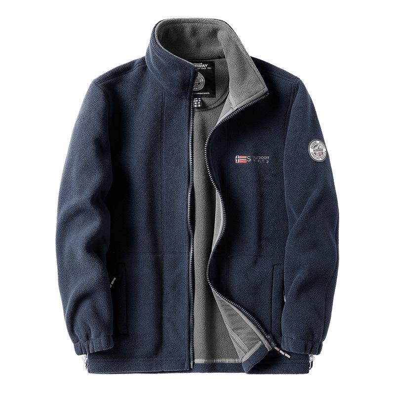 Men's Double-Sided Polar Fleece Hoodie Jacket 8789 - New Autumn/Winter Casual Cardigan