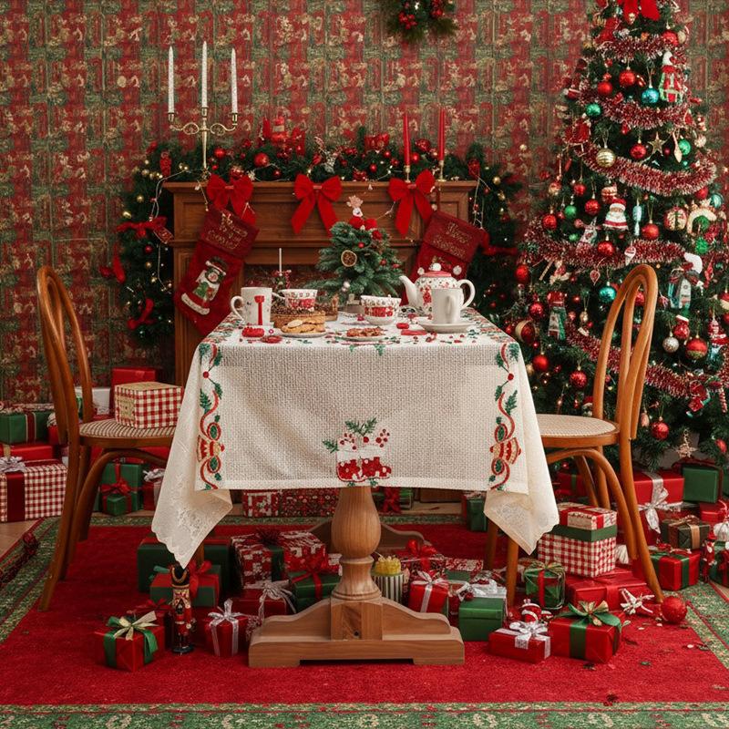 Santa Holiday Coffee Table Tablecloth Decoration Christmas Print Tablecloth Atmosphere Table Cloth Party