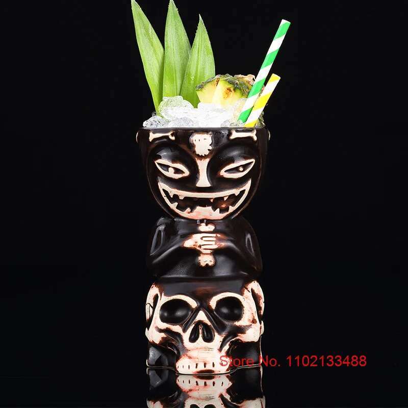 Cocktail Glass Cool Skull Jar Doll Tiki Mug Hawaii Restaurant Swig Beer Wine Cup Bar Ceramic Tiki Mugs Art Crafts Mugs Wholesale