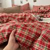 Vintage Double Sided Red Plaid Bedding Set Skin-Friendly Soft Duvet Cover Set with Bed Sheet and Pillowcases for Single Double