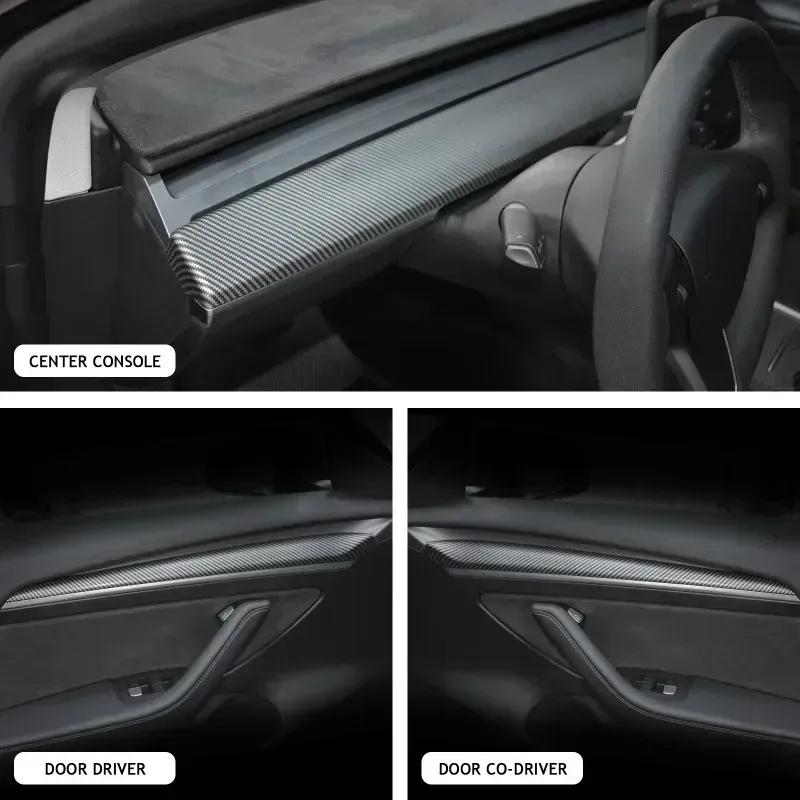 Dashboard Trim Strip for Tesla Model 3 Y Center Console Panel Sticker Cover Carbon Fiber ABS Modely Car Accessories 2017-