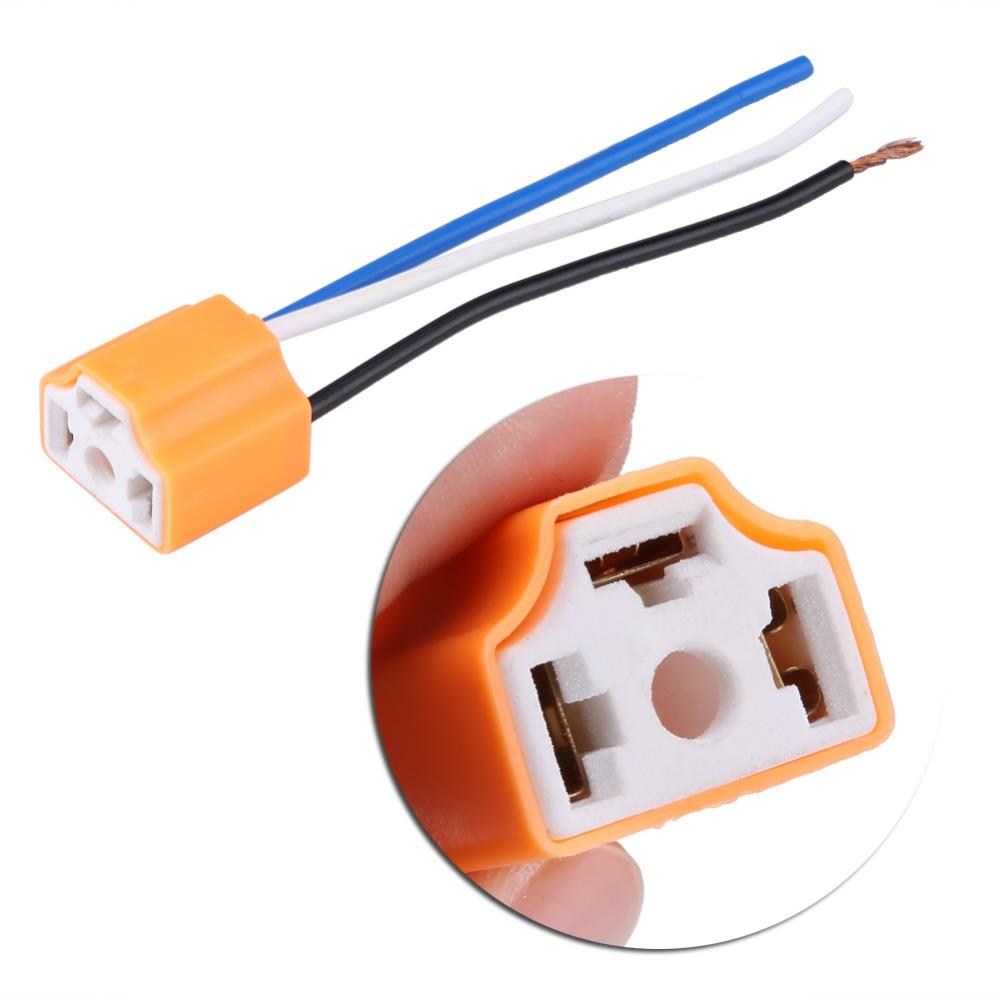 2Pcs Female Connector Ceramic Harness Plug 3-Pin H4 Bulb Socket Auto Headlight