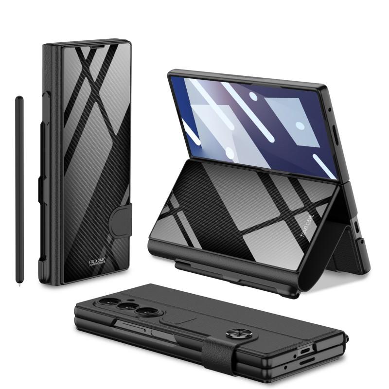 Galaxy Z Fold7 Flip Cover Case With Pen Slot Protective Leather Shell Men Stylish Foldable Phone Accessory