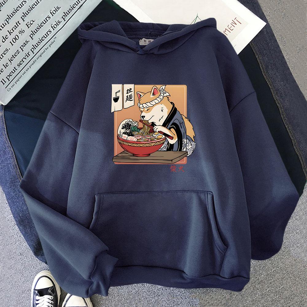 Ramen Shiba Ukiyo-e Hoodies Kawaii Dog Sweatshirts Cartoon Anime Manga Casual Y2k Clothes Women Hoody Long Sleecve