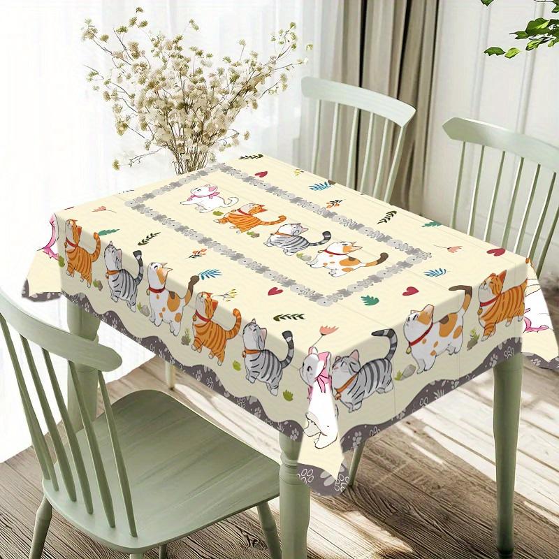 Cartoon Cat Design Rectangle Waterproof Tablecloth for Table Decor Reusable Kitchen Dining Tablecloth Wedding Party Decorations