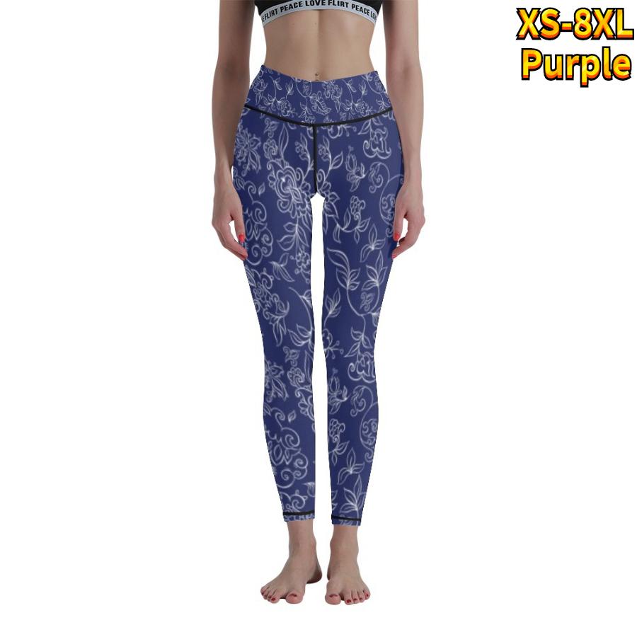 

Жіночі сині легінси для йоги з принтом синіх горіхів кешью. Штани для фітнесу, бігу та спорту 8XL фіолетовий