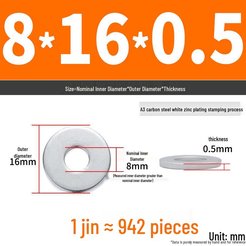Extra Large Galvanized Metal Flat Washer - Thickened Round Screw Washer M6-M16