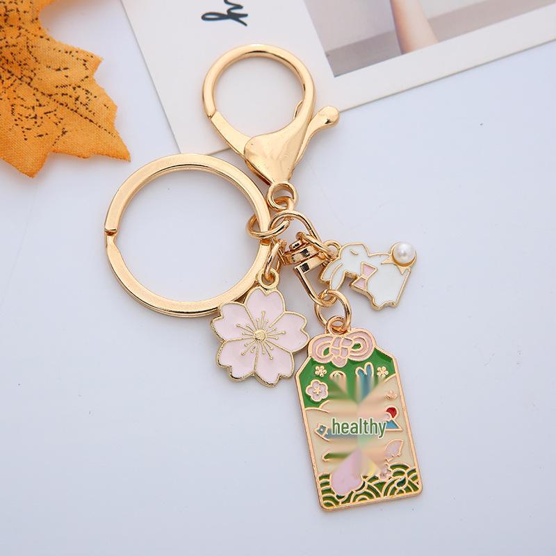 Sakura Peach Blossom Omamori Keychain Set - Lucky Charm for Couples Single OPP Bag Package