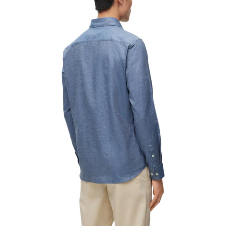HUGO BOSS Shirts Men's Blue Lapel Moderate Shirt 50490426-413