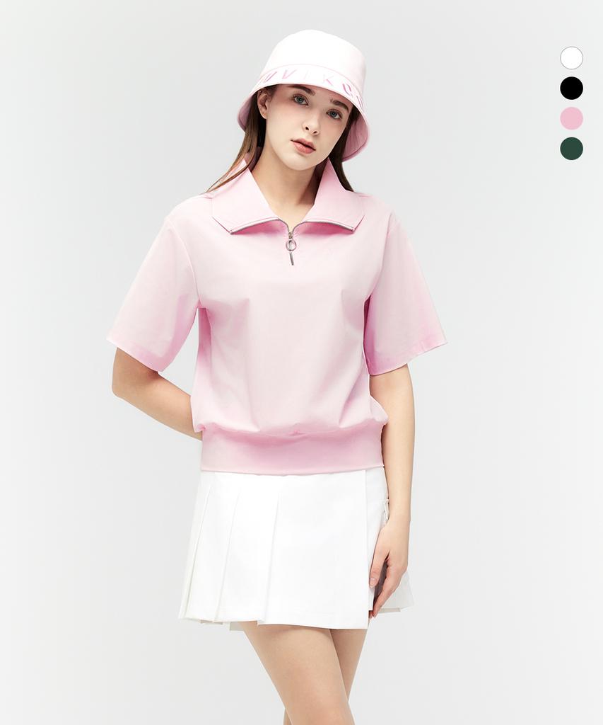 DUVIK Women'S Zip-Up Wide Collar Short Sleeve T-Shirt Dd2Wts101