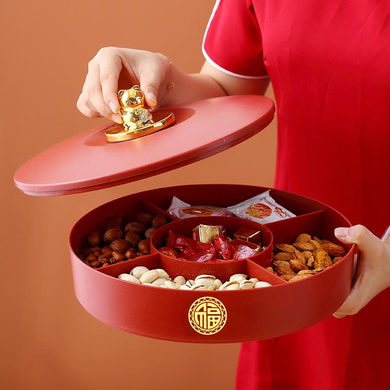 Fruit Plate Household Coffee Table Living Room Fruit Plate Candy Box Dried Fruit Box Chinese New Year Snacks Plate Festive Housewarming Storage Box