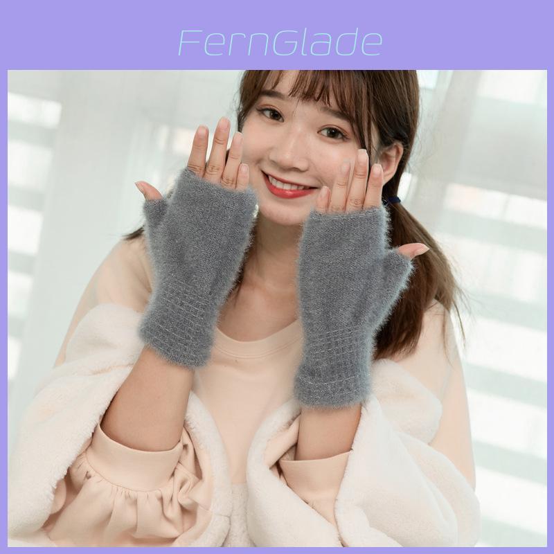 Elegant Womens Winter Knit Faux Cashmere Gloves Half Finger Cozy Warm Design