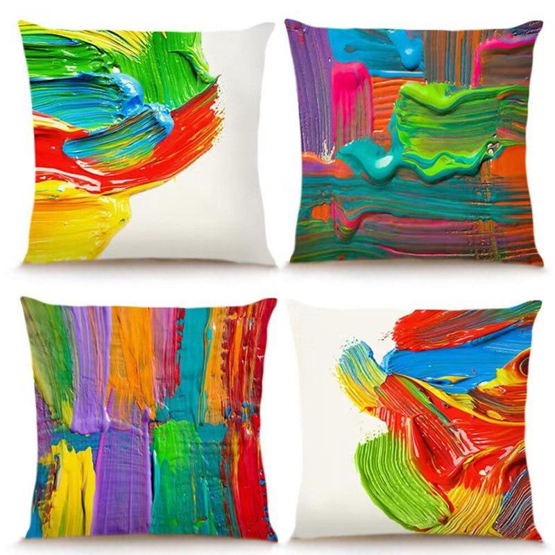 Colorful Pigment Printed Pattern Home Decor Pillowcase Bedroom Living Room Sofa Decoration Polyester Cushion Cover With Zipper