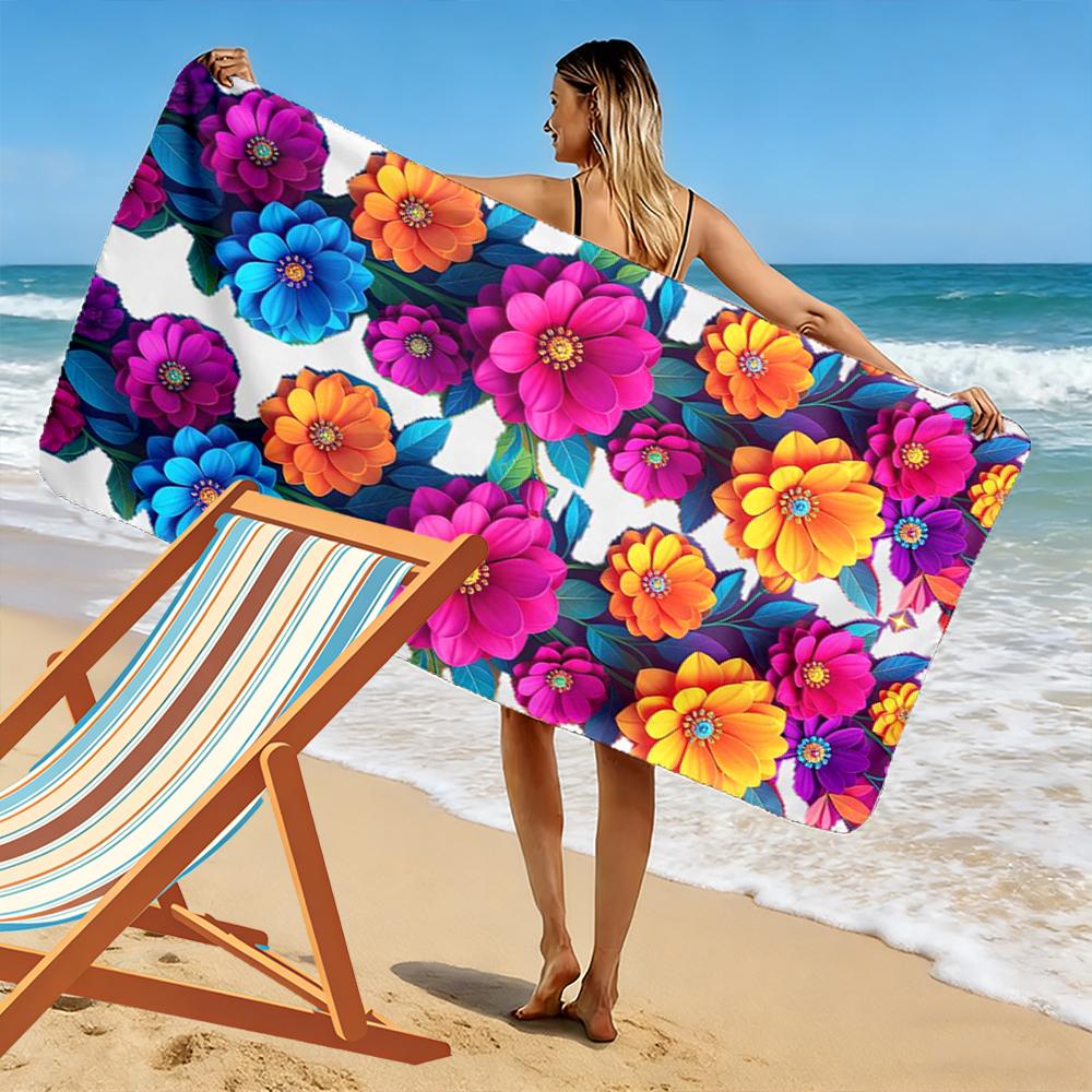 Colorful Floral Pattern Design Beach Towel Quick-drying for Travel Outdoor Sports Jogging Beach and Swimming