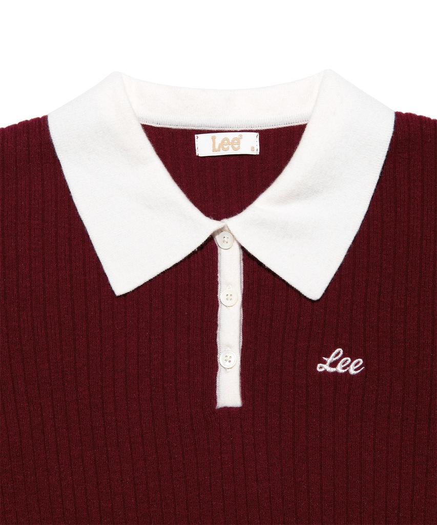 LEE Women Color Block Collar Knit Burgundy