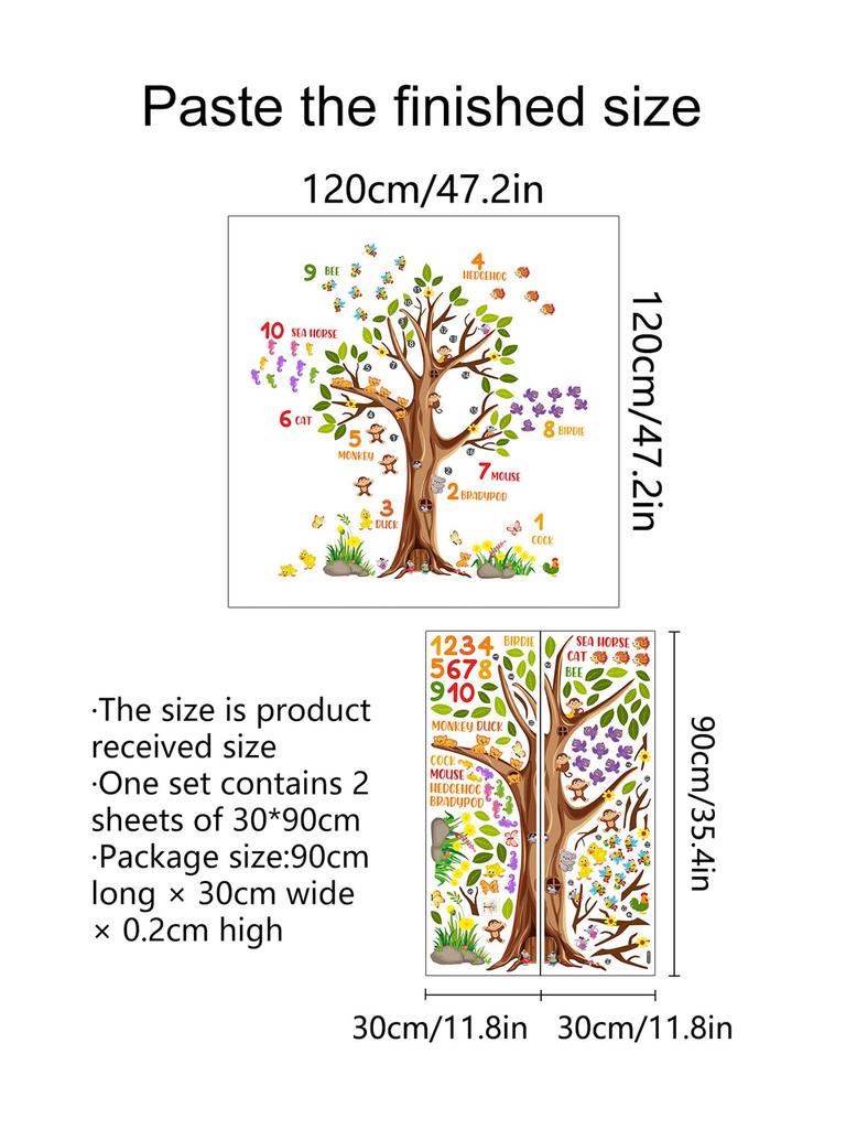 WOHAHA Wall Large Stylish Tree Wall Number Cute English Green for and Stickers, Size, Design, Decals, Recognition, Animals, Names, Leaves, Scenery,