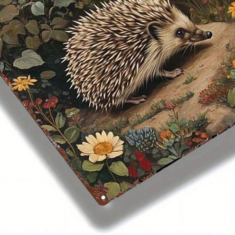 1pc Vintage Hedgehog Metal Sign 8x12 Nostalgic Country Tin Painting Humorous Wall Decor for Living Room