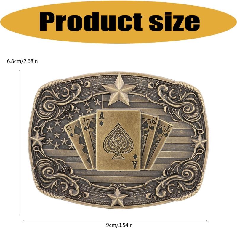 Western Engraved Decorative Belt Buckle, Metal Card and Star Motif, Single Buckle for Belt Update and Daily Styling