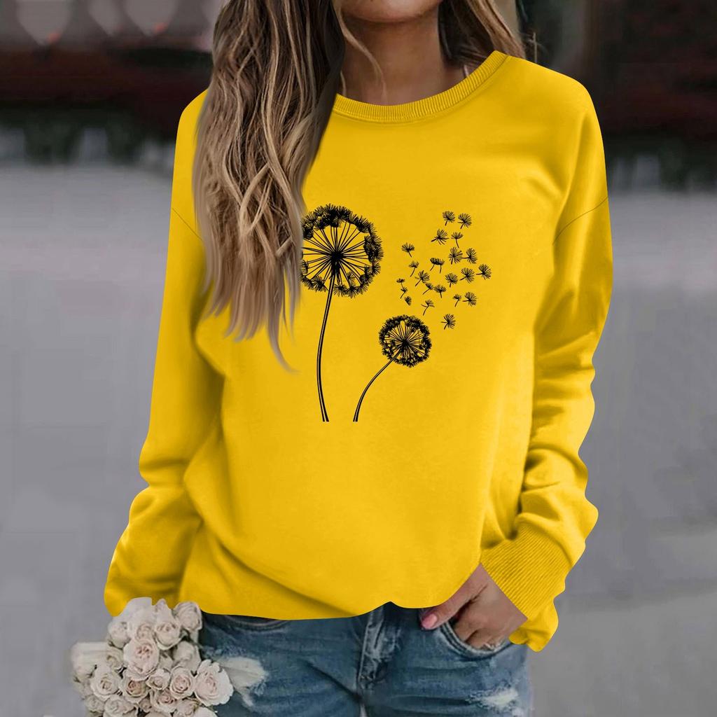 Women's Fashion Casual Long Sleeve Solid Color Printed Round Neck Top Sweatshirt