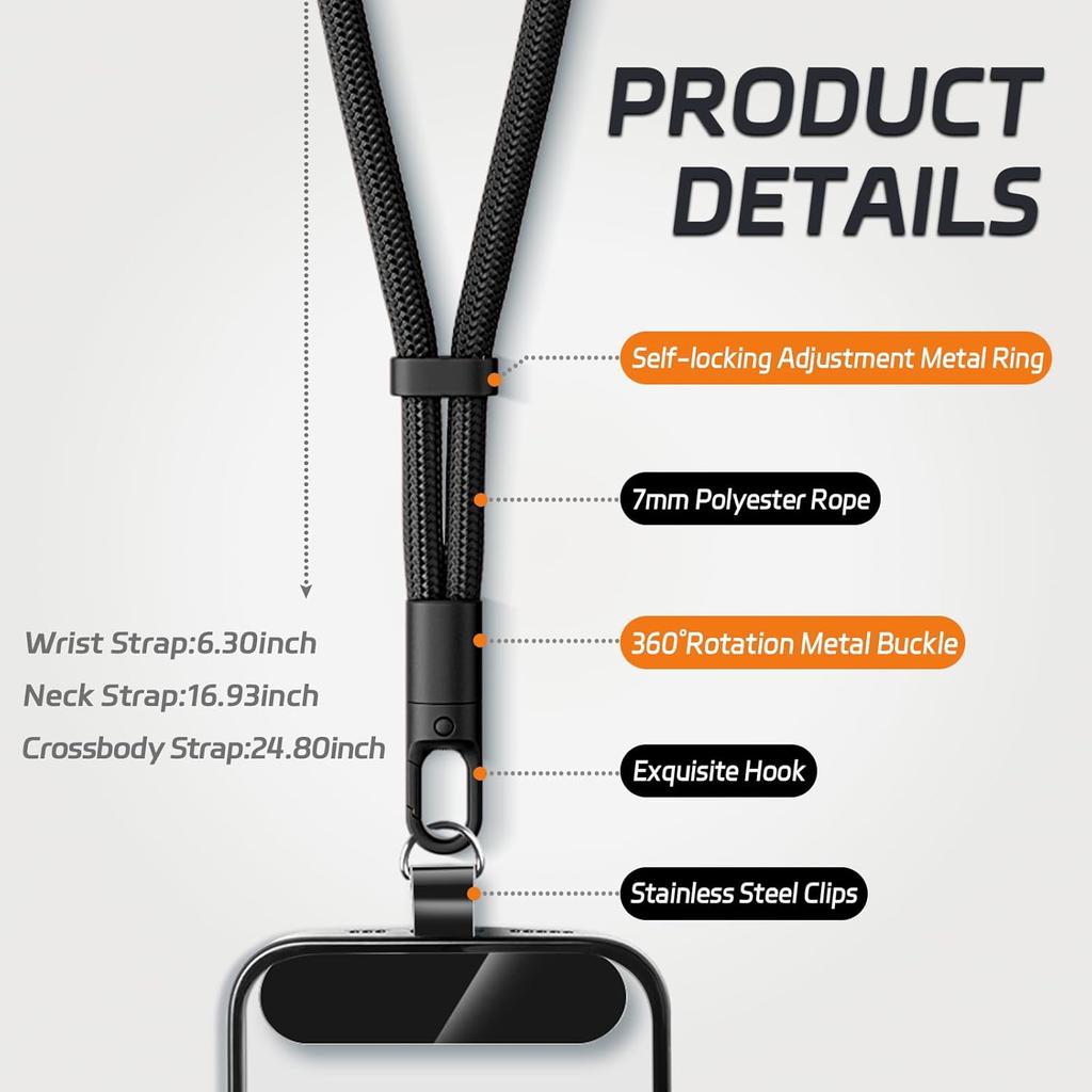 Universal Phone Lanyard with Clip Upgraded Anti-Drop 360° Rotation Adjustable Neck/Crossbody Strap for All Phone Cases