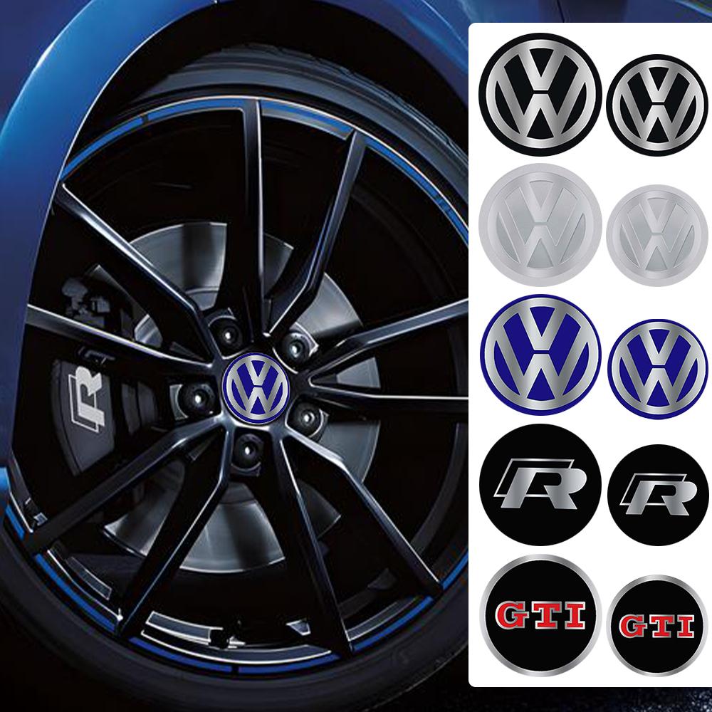 4Pcs Aluminum Logo Car Wheel Center Hub Caps Sticker Badge For Volkswagen Golf Passat Jetta Tiguan Polo Bora Beetle Vento Rline