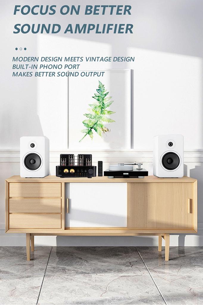Juson Audio JTA50 Vacuum Tube Amplifier with BT Remote USB Subwoofer and Channel Amplifier Entry-level High-fidelity 5.0, Control, AUX, COAX,