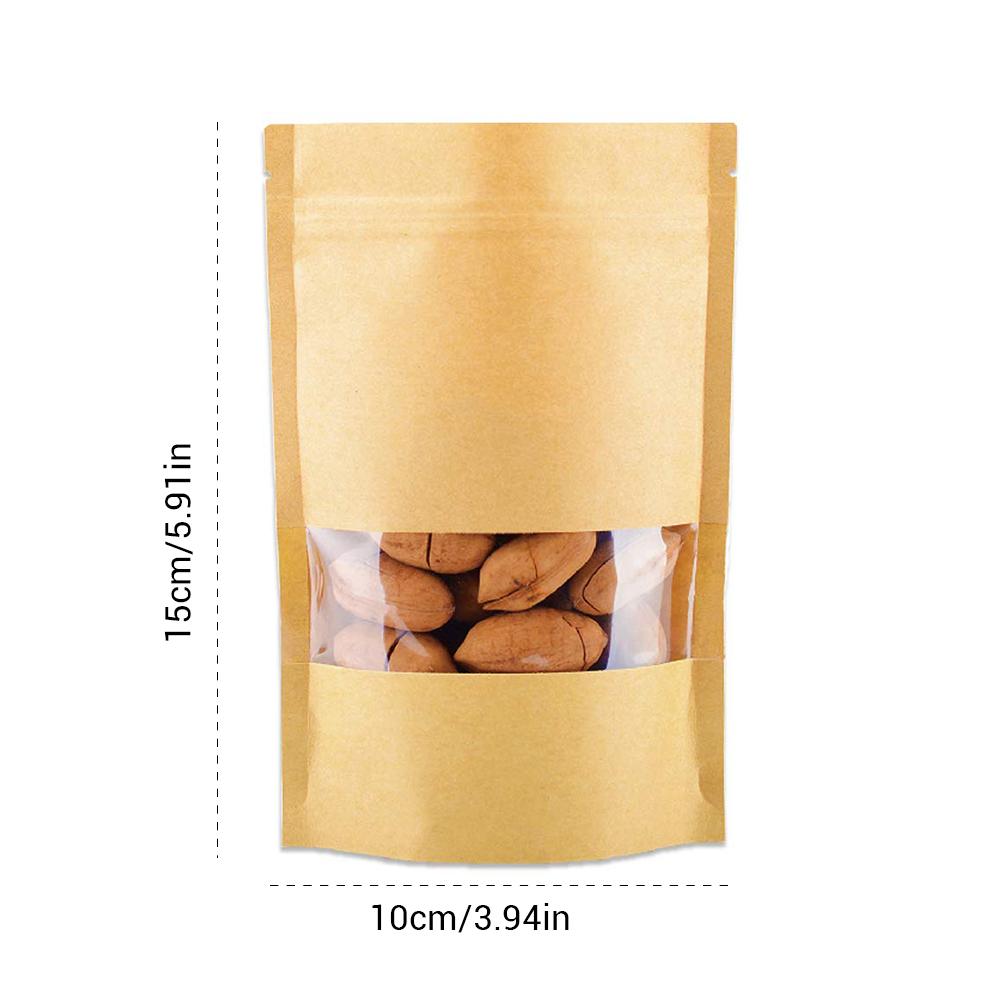 50 Stück Standbeutel Kraftbeutel mit Einreißkerbe und mattem Fenster wiederverschließbarer Zippverschluss Lebensmittelaufbewahrungsbeutel
