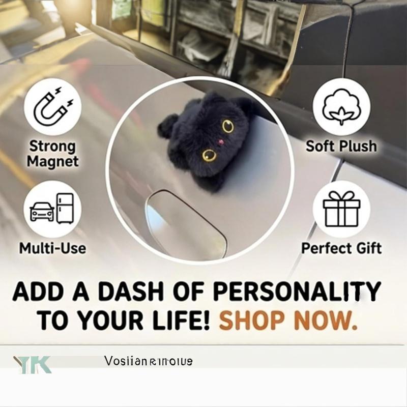 14cm Kawaii Stuffed Animal Ornament Magnetic Plush Cat Decoration for Car Exterior Dashboard Side Mirror, Refrigerator Locker