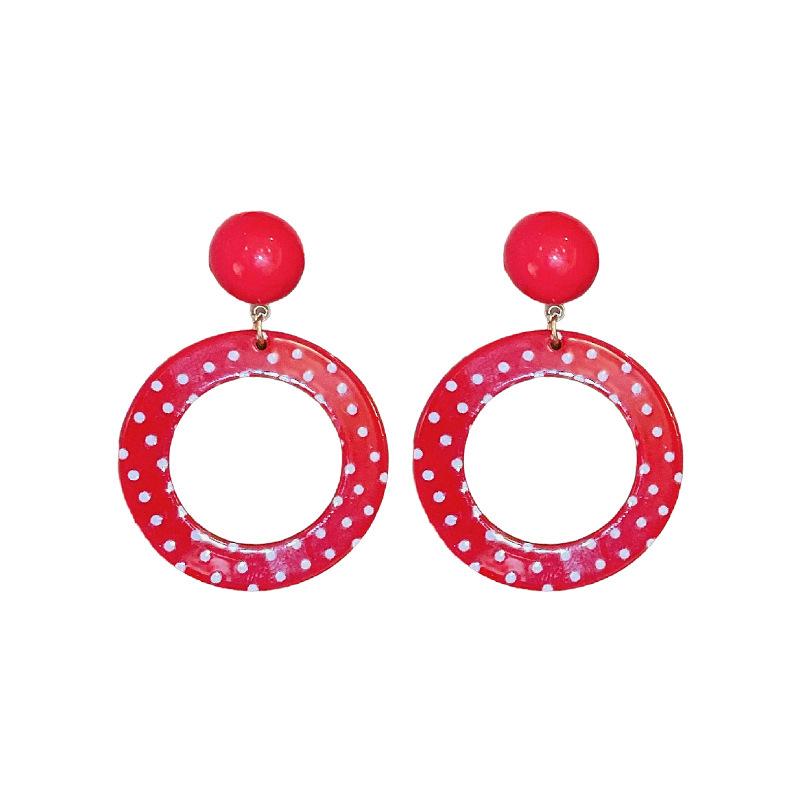 Retro Polka Dot Geometric Circle Earrings - Fashionable, High-End, European & American Style for Women