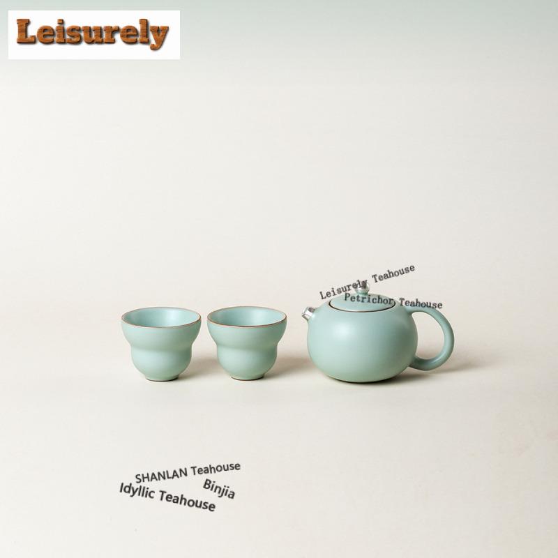 Ru Kiln Sky Blue Tea Set Complete Set Elegant Tea Ceremony Set Household Teapot And Tea Cup Set Chinese Tea Set Collection Gift