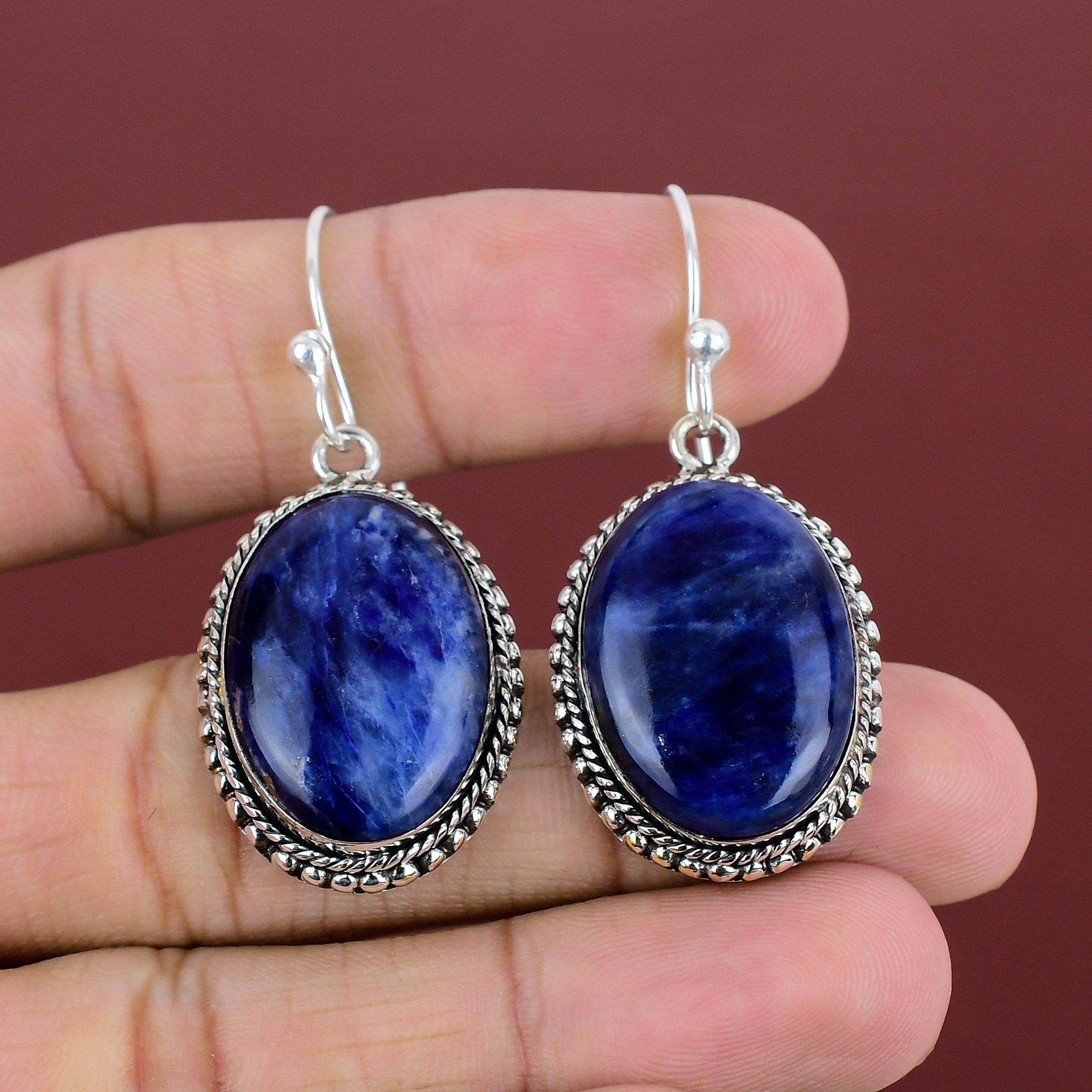 

Sodalite Gemstone Earring Vintage Earrings 925 Sterling Silver Earring Genuine Sodalite Jewelry Handmade Earring For Gifts Antique Earring