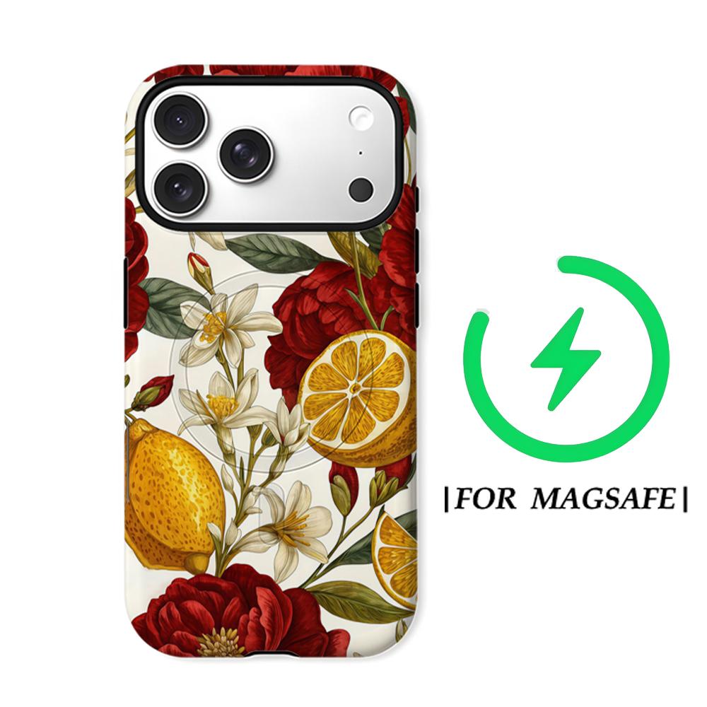 Crimson Peony & LemonFor Magnetic Phone Case for IPhone 17 16 15 14 13 Pro Max Plus Single Double-layer Tough Case