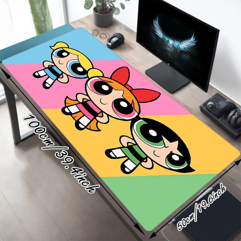 Powerpuff Girls Xl Gaming Mouse Pad Nonslip Rubber Base Stitched Edge Waterproof Desk Mat For Pc Laptop Gamer Office Computer Accessories C929854