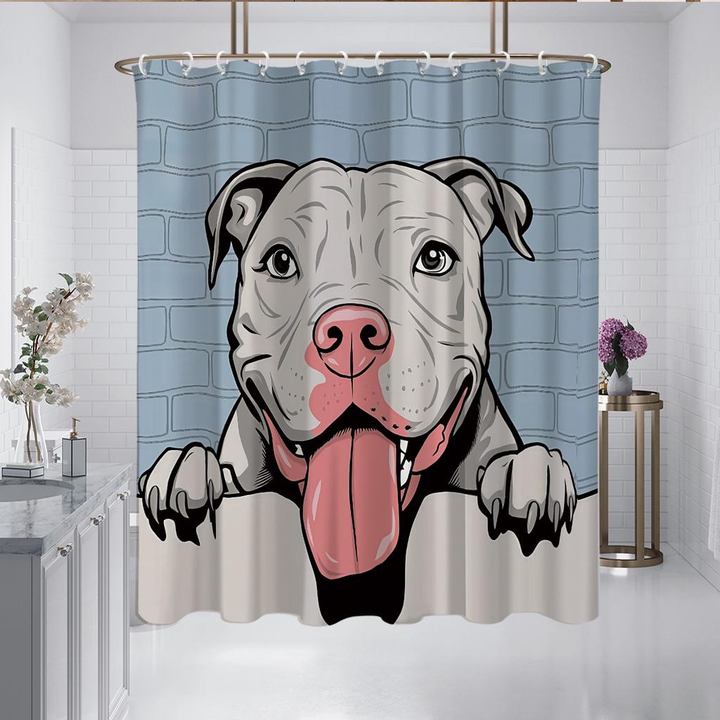 1Pc Dog Print Waterproof Shower Curtain Shower Partition Curtain With 12 Hooks Multiple Sizes Easy To Install Protecting Privacy